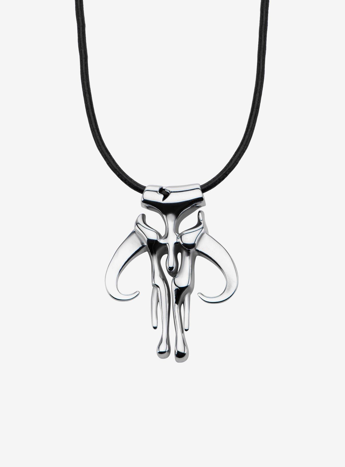 Star Wars Mandalorian Symbol Pendant in Leather Cord Necklace, , hi-res