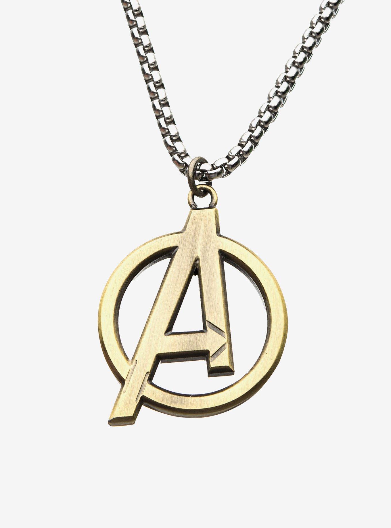 Marvel Gold Plated Avengers Cut Out Logo Necklace, , hi-res