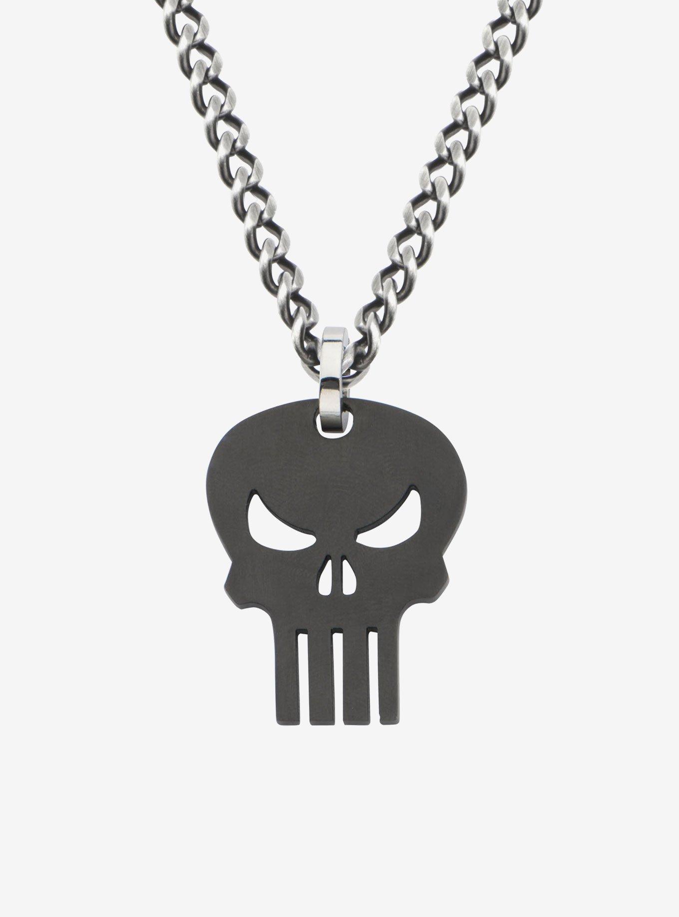 Marvel Stainless Steel Black Punisher Skull Pendant, , hi-res