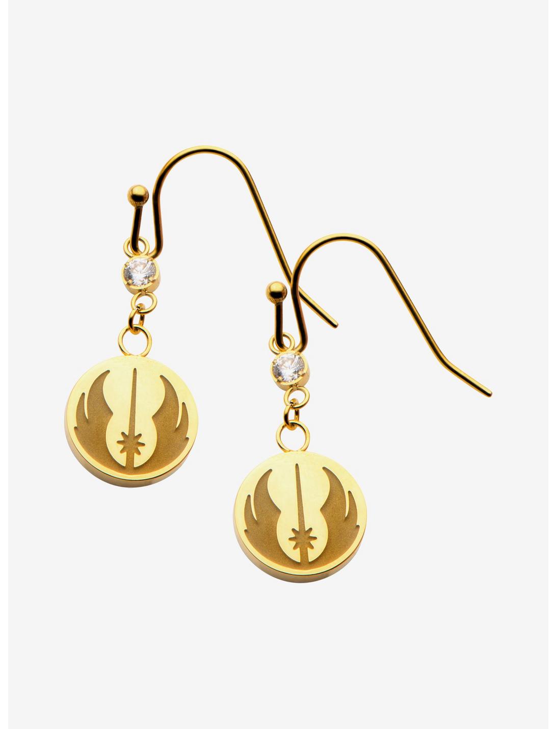 Star Wars Gold IP Jedi Symbol CZ Hook Dangle Earrings, , hi-res