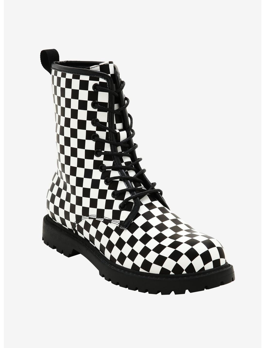 Entertain Candles Witty Black & White Checkered Combat Boots | Hot Topic