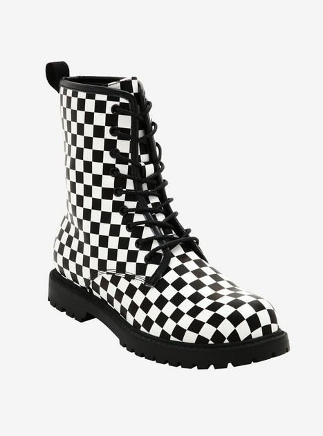 Black & White Checkered Combat Boots | Hot Topic
