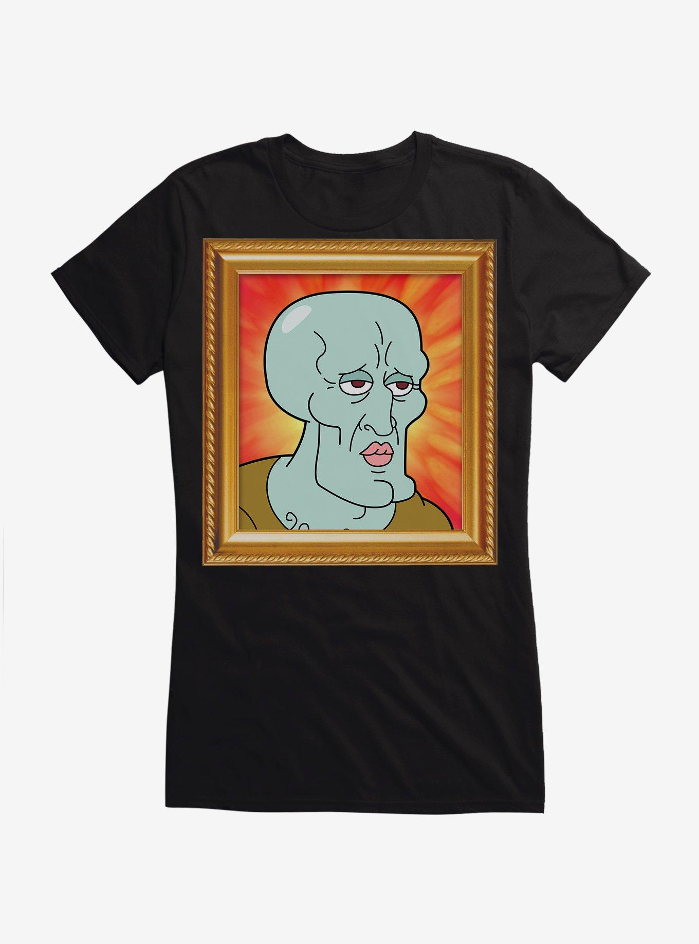 Spongebob Handsome Squidward Portrait Girls T-Shirt, BLACK, hi-res