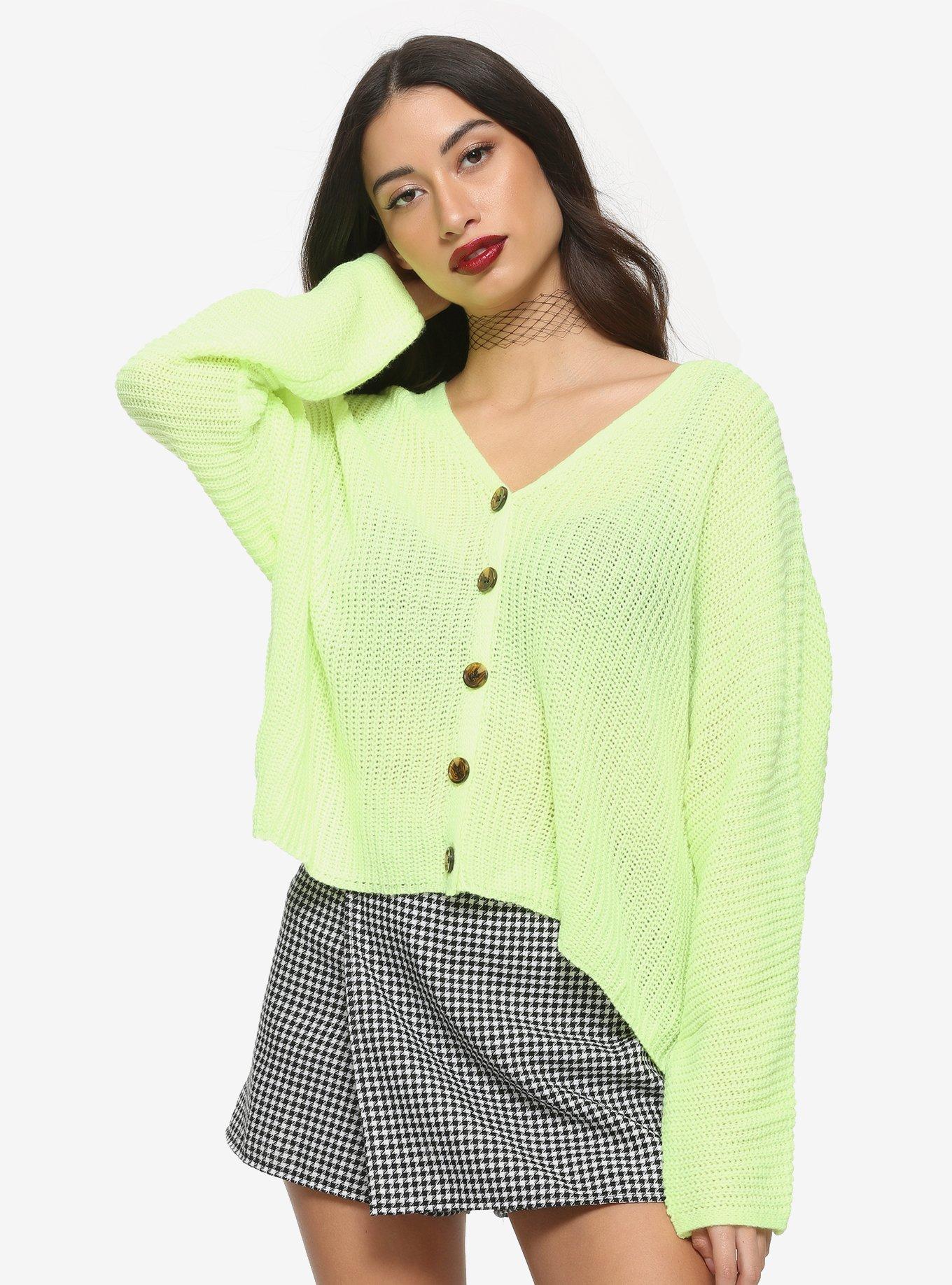 Neon Green Girls Oversized Cardigan, GREEN, hi-res