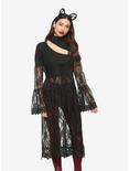 Black Lace Tie-Front Bell Sleeve Duster, BLACK, hi-res