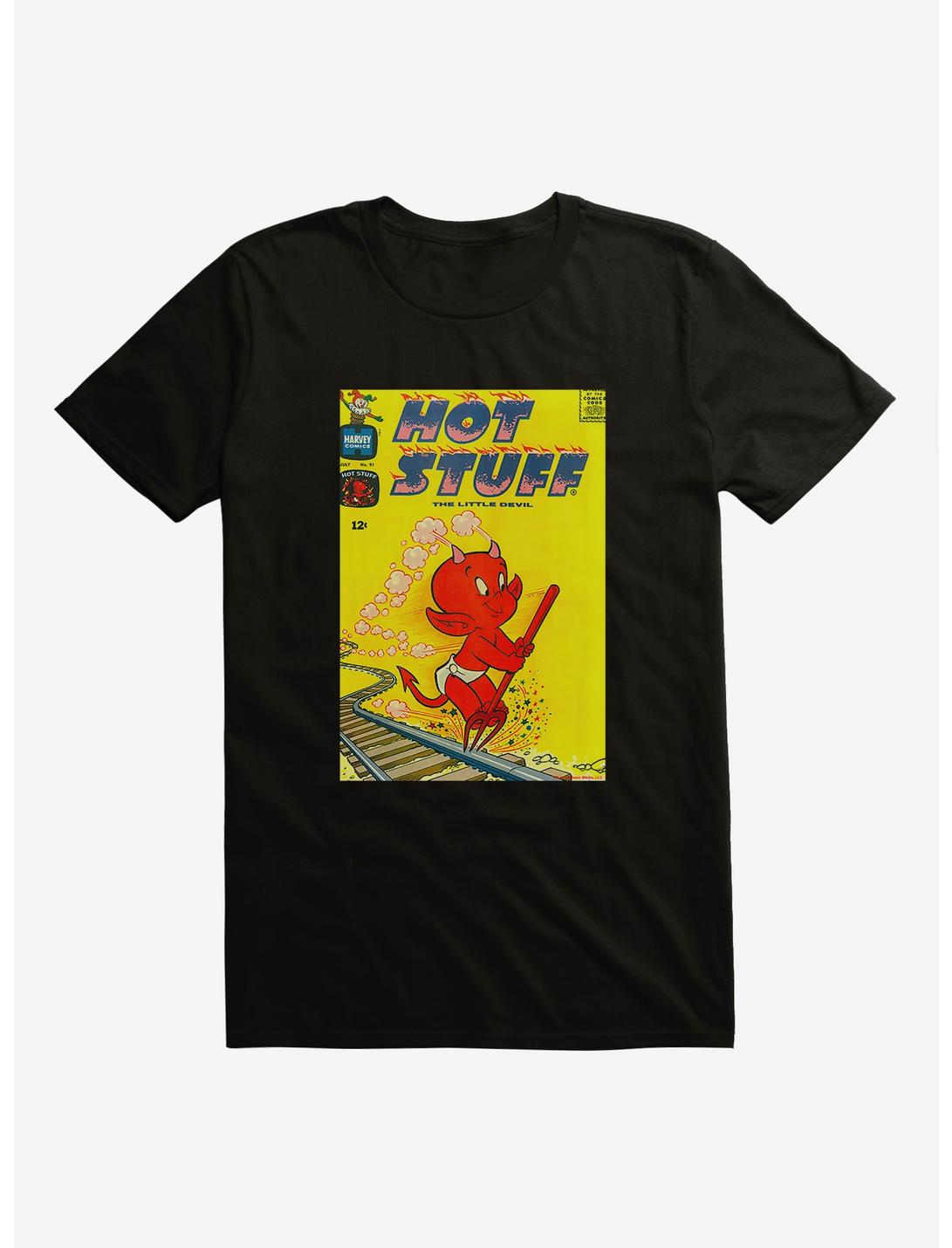Hot Stuff The Little Devil Railroad Comic Cover T-Shirt, BLACK, hi-res