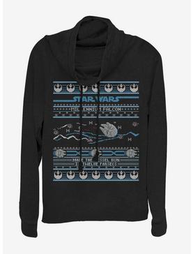 Star Wars Falcon Attack Ugly Sweater Cowlneck Long-Sleeve Womens Top, , hi-res