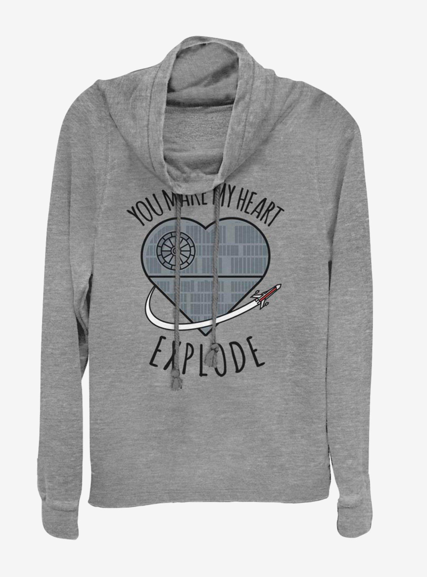 Star Wars Heart Explode Death Star Cowlneck Long-Sleeve Womens Top, , hi-res