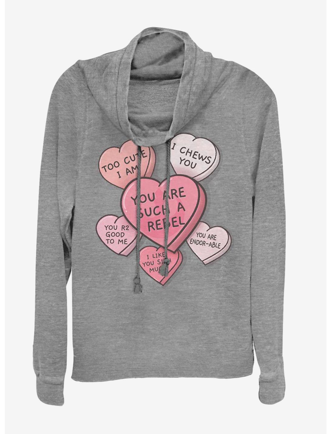 Star Wars Candy Hearts Cowlneck Long-Sleeve Womens Top, GRAY HTR, hi-res