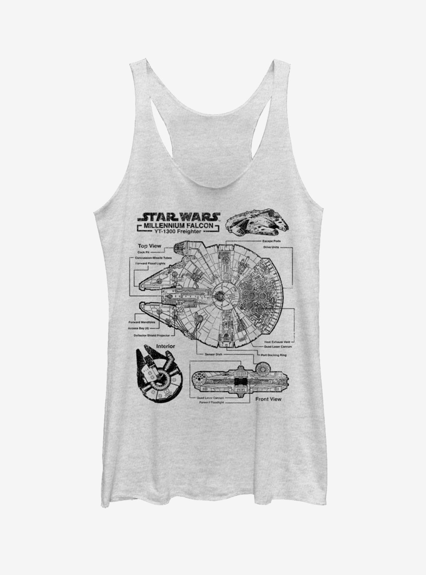 Star Wars Falcon Schematic Womens Tank Top, WHITE HTR, hi-res