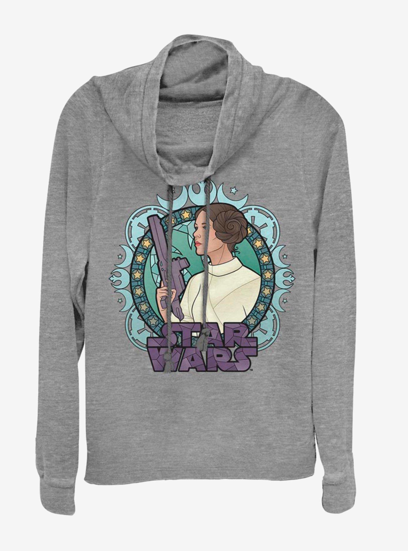 Star Wars Leia Glass Cowlneck Long-Sleeve Womens Top, GRAY HTR, hi-res