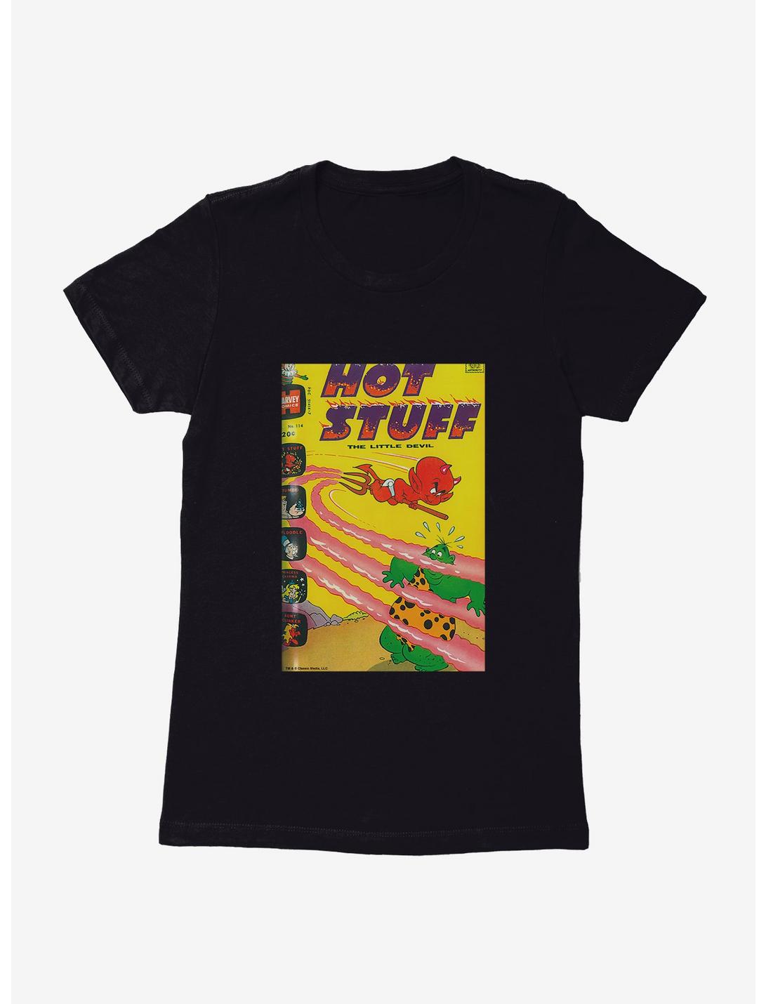 Hot Stuff The Little Devil Flying Away Comic Cover Womens T-Shirt, BLACK, hi-res