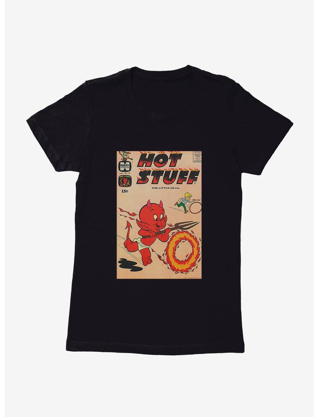 Hot Stuff The Little Devil Playing Around Comic Cover Womens T-Shirt, BLACK, hi-res