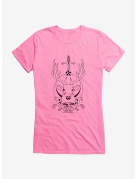 Outlander Deer Je Suis Prest Emblem Girls T-Shirt, CHARITY PINK, hi-res