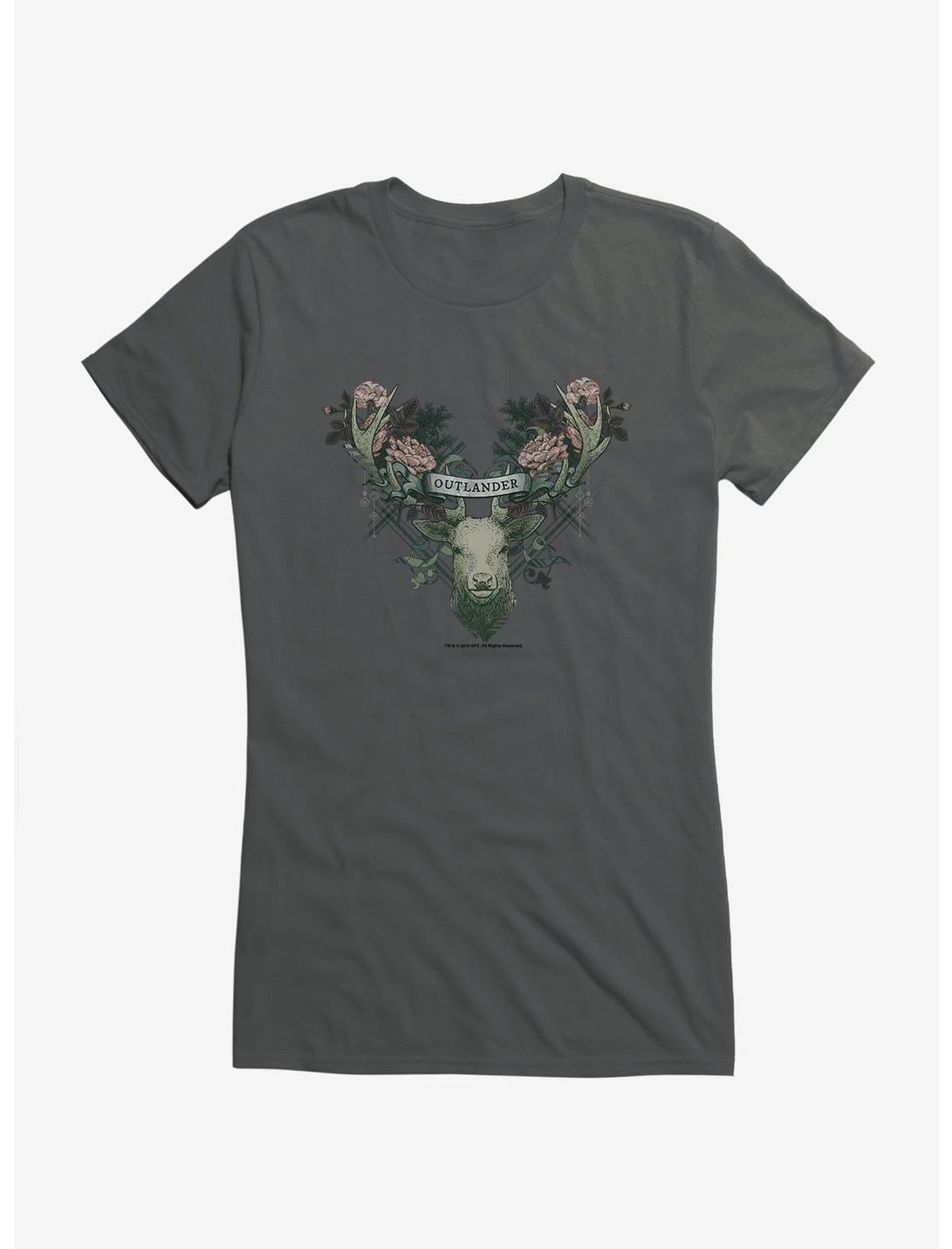 Outlander Floral Deer Girls T-Shirt, CHARCOAL, hi-res