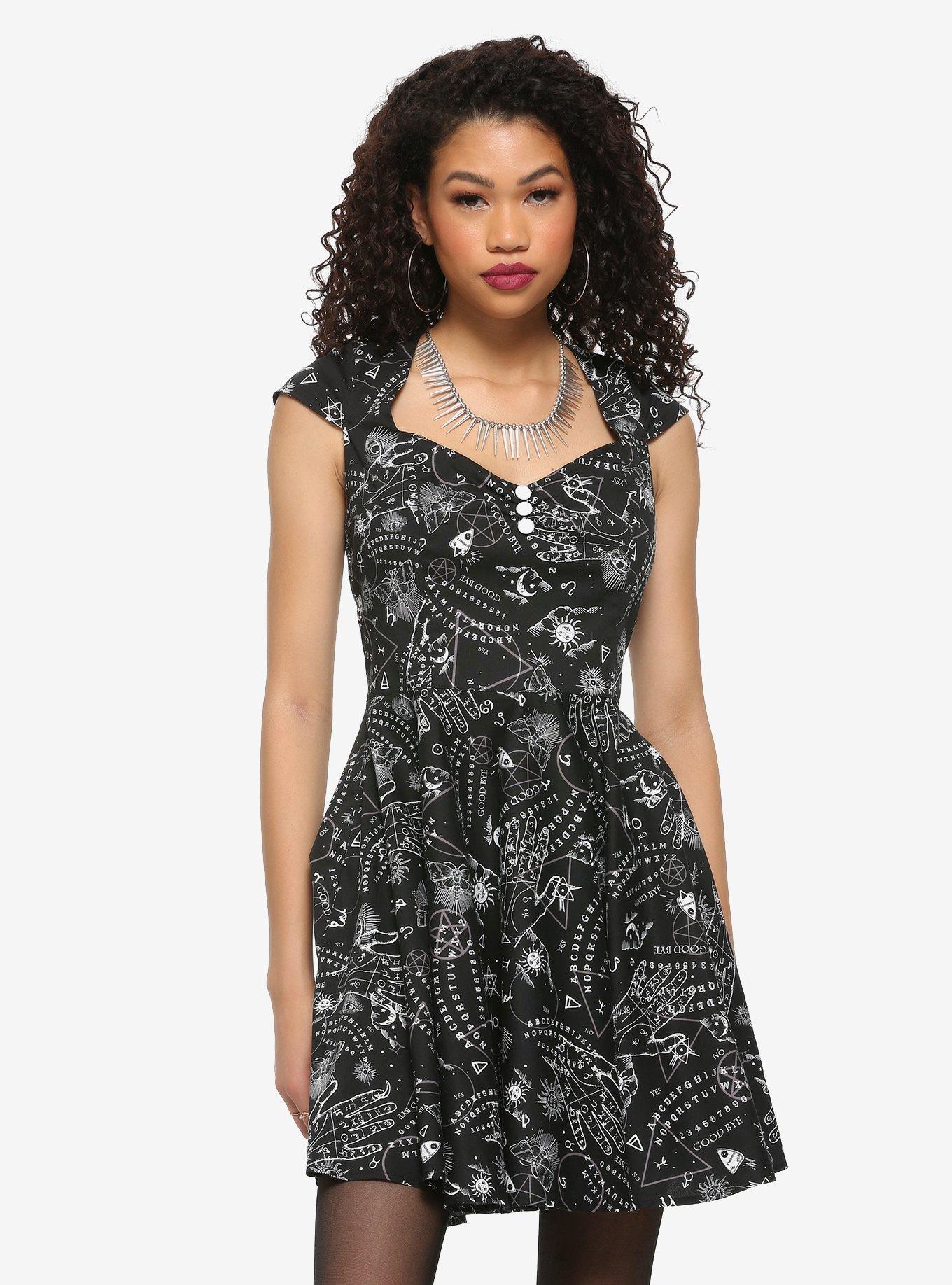 Hell Bunny Black & White Mystical Dress Dress, BLACK, hi-res