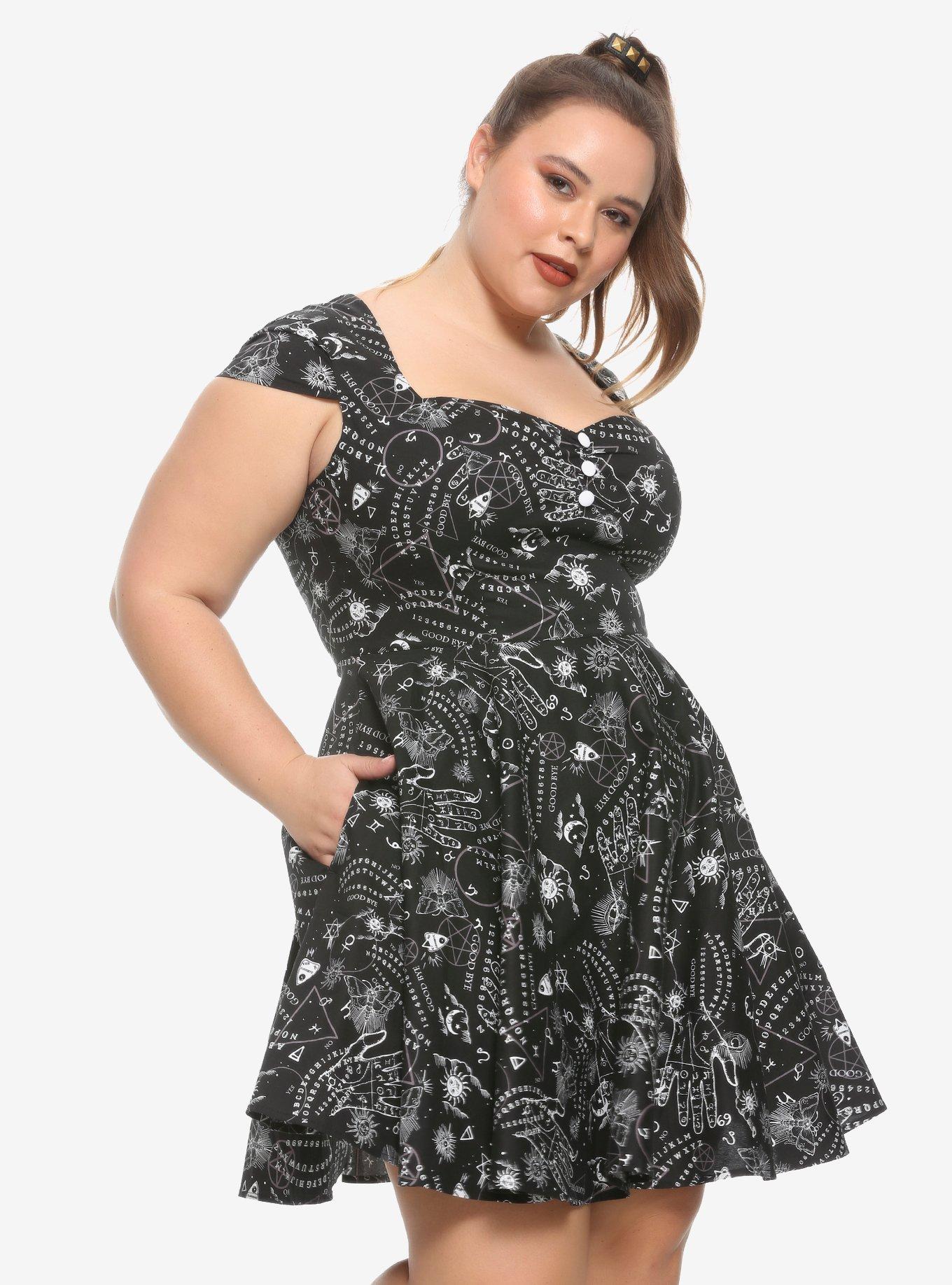 Hell Bunny Black & White Mystical Dress Dress Plus Size, BLACK, hi-res