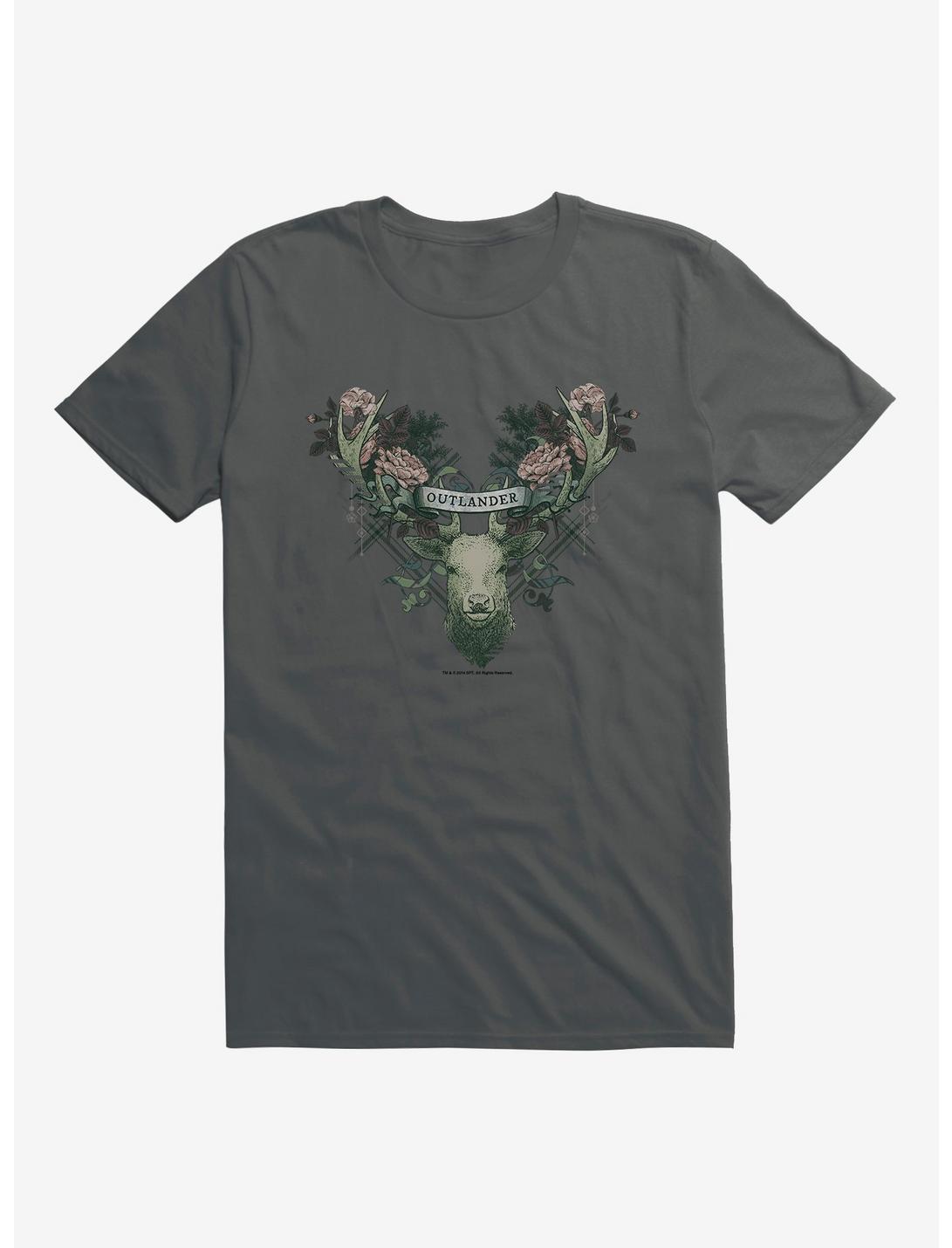 Outlander Floral Deer T-Shirt, CHARCOAL, hi-res