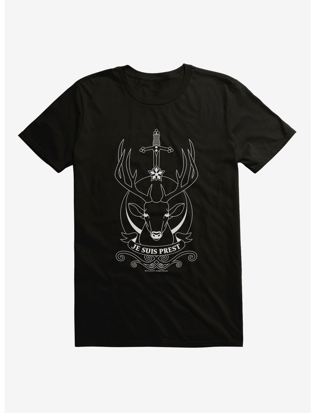 Outlander Deer Je Suis Prest Emblem T-Shirt, BLACK, hi-res