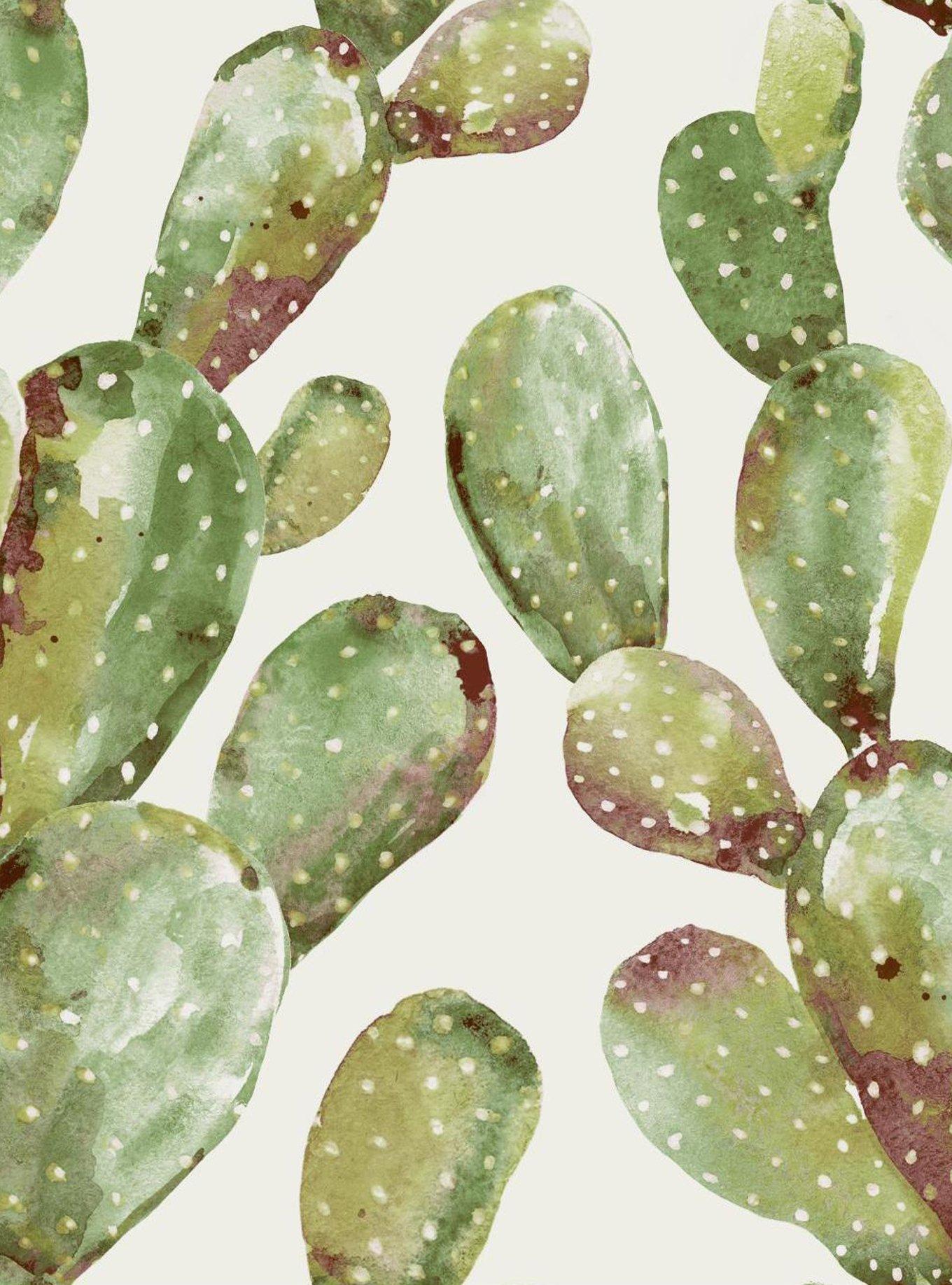 Green Prickly Pear Cactus Peel & Stick Wallpaper, , hi-res