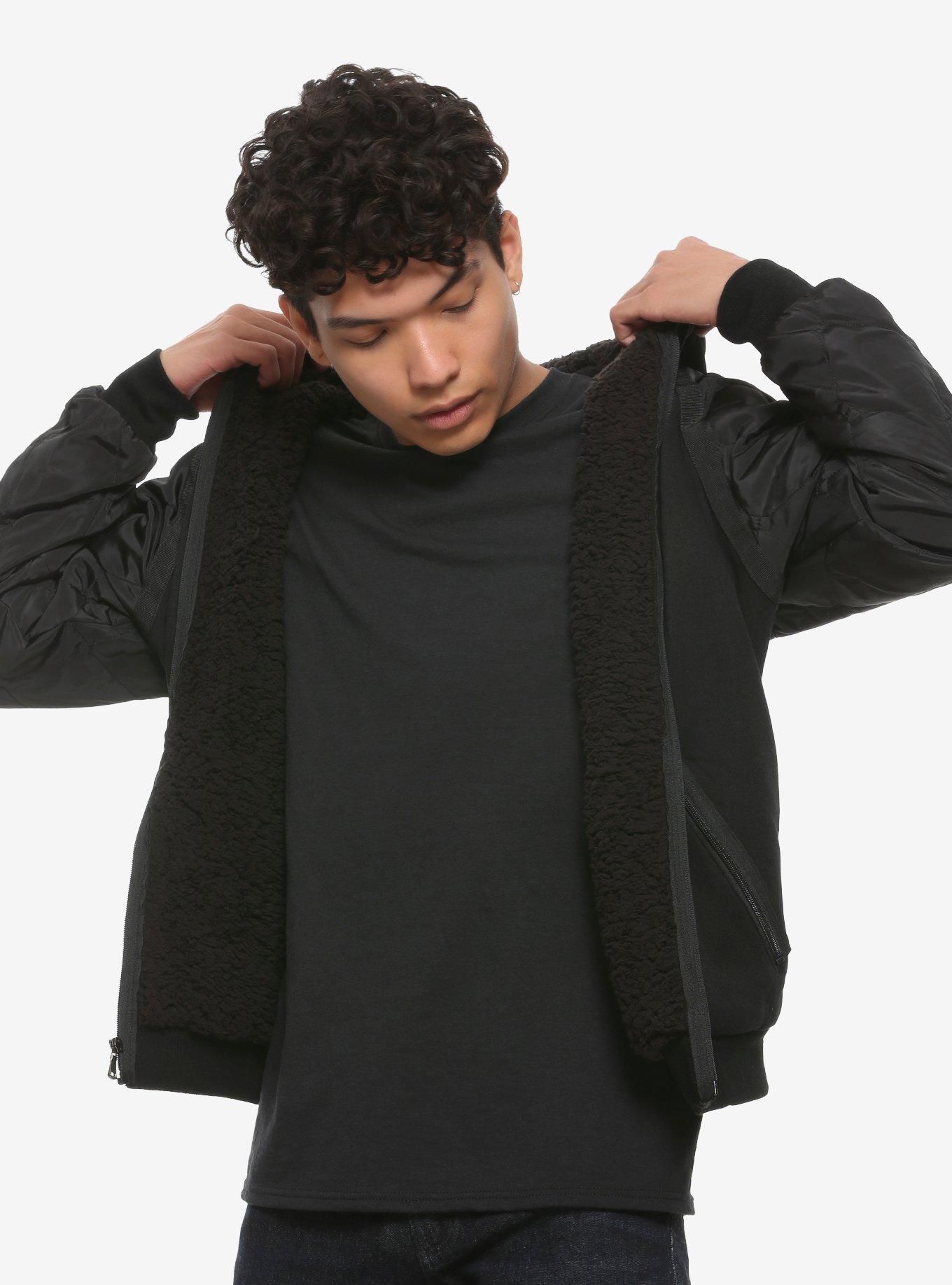 Black Fleece Quilted Zip-Up Hoodie | Hot Topic