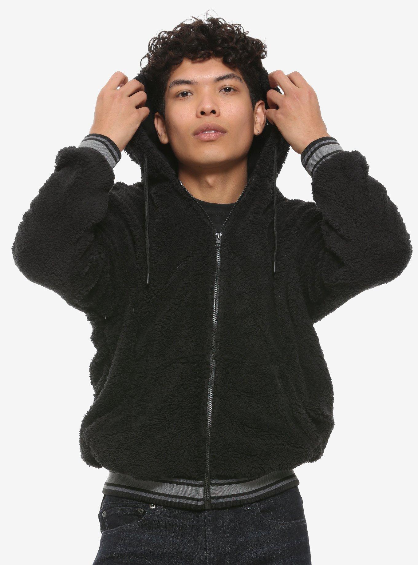 Black Sherpa Zip-Up Hoodie | Hot Topic