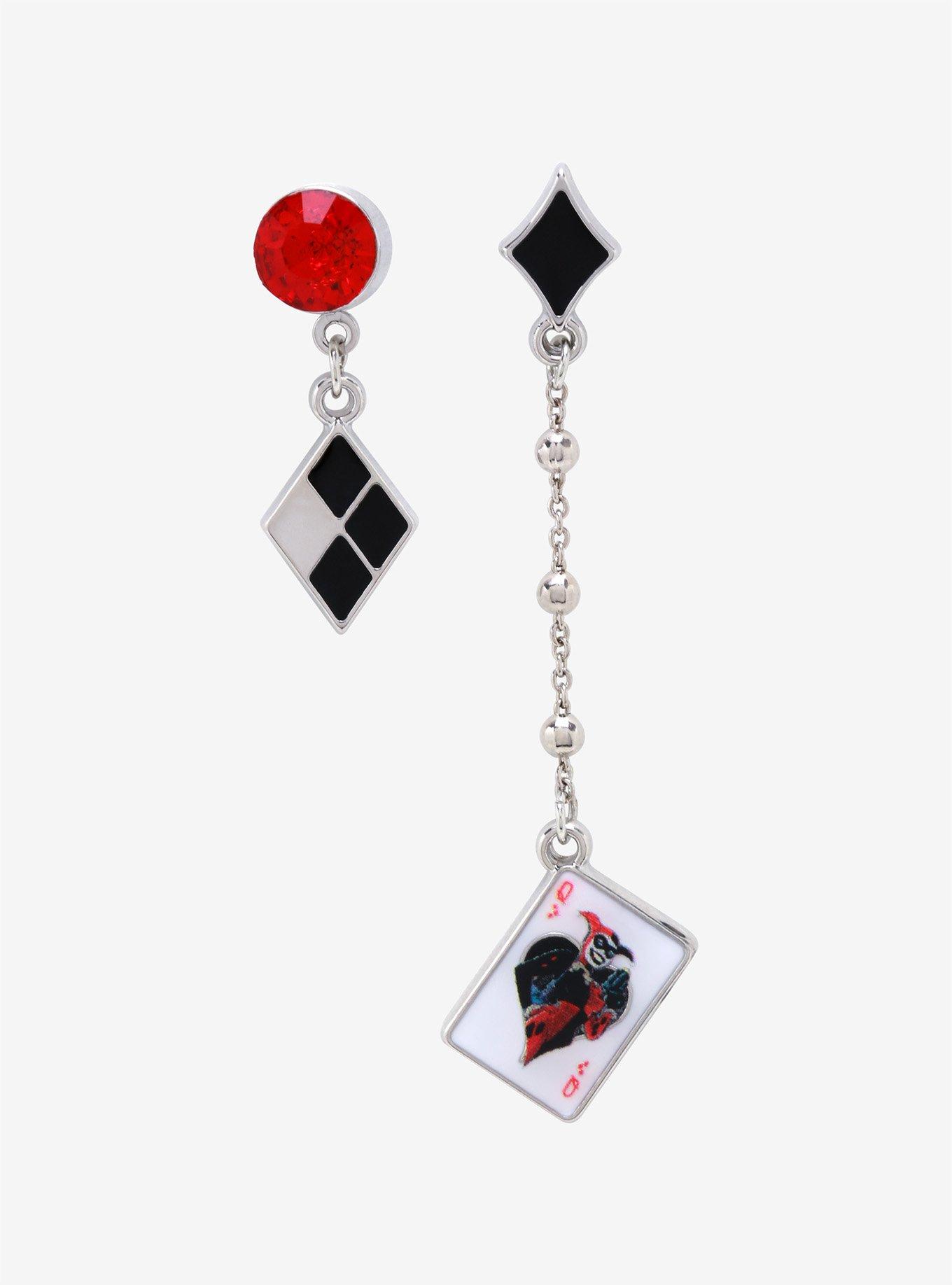 DC Comics Harley Quinn Mismatch Diamond Card Earrings, , hi-res