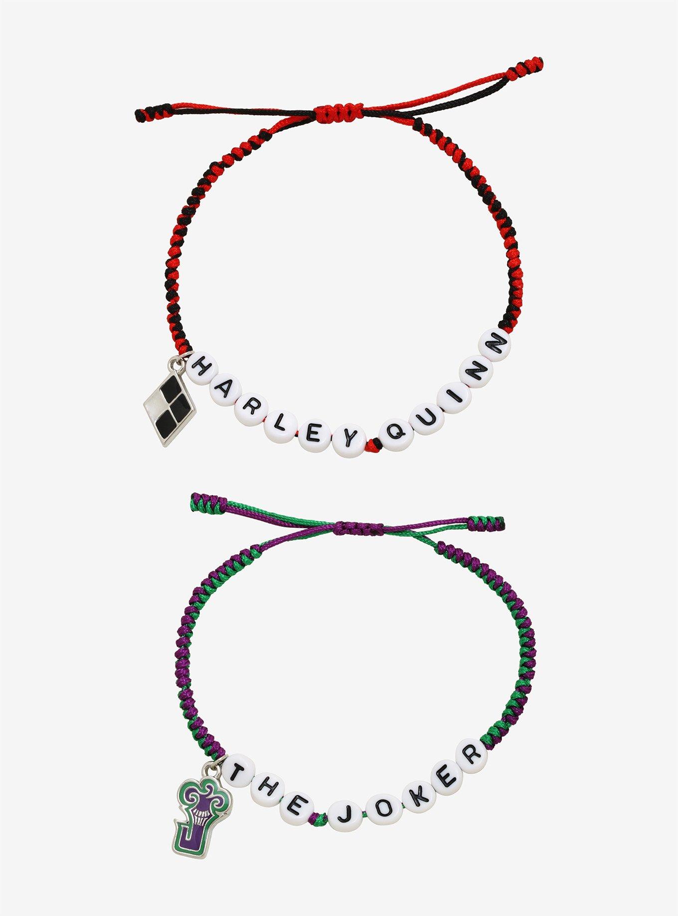 DC Comics Joker & Harley Quinn Letter Bead Best Friend Cord Bracelet Set, , hi-res