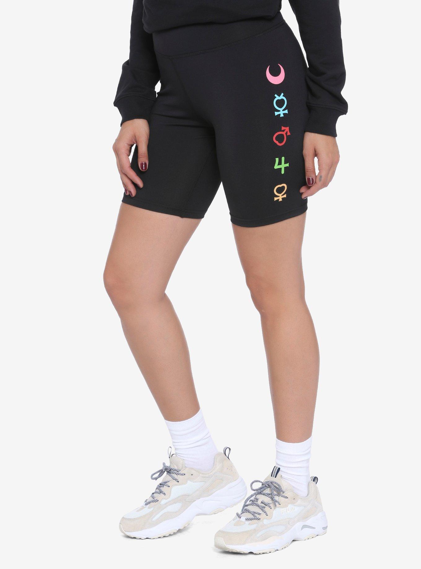 Sailor Moon Sailor Guardian Symbols Women's Bike Shorts - BoxLunch Exclusive, BLACK, hi-res