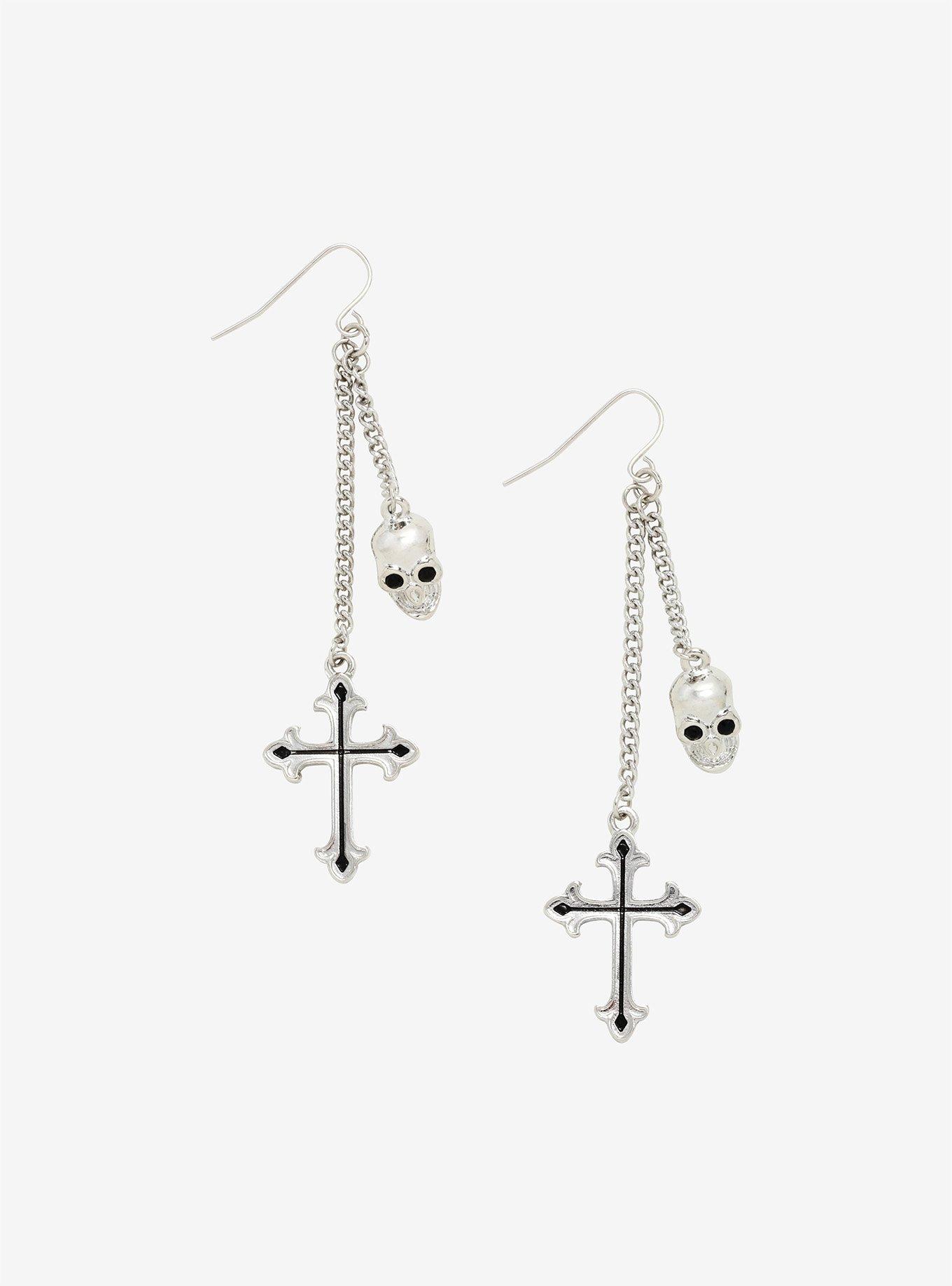 Skull & Cross Drop Earrings, , hi-res