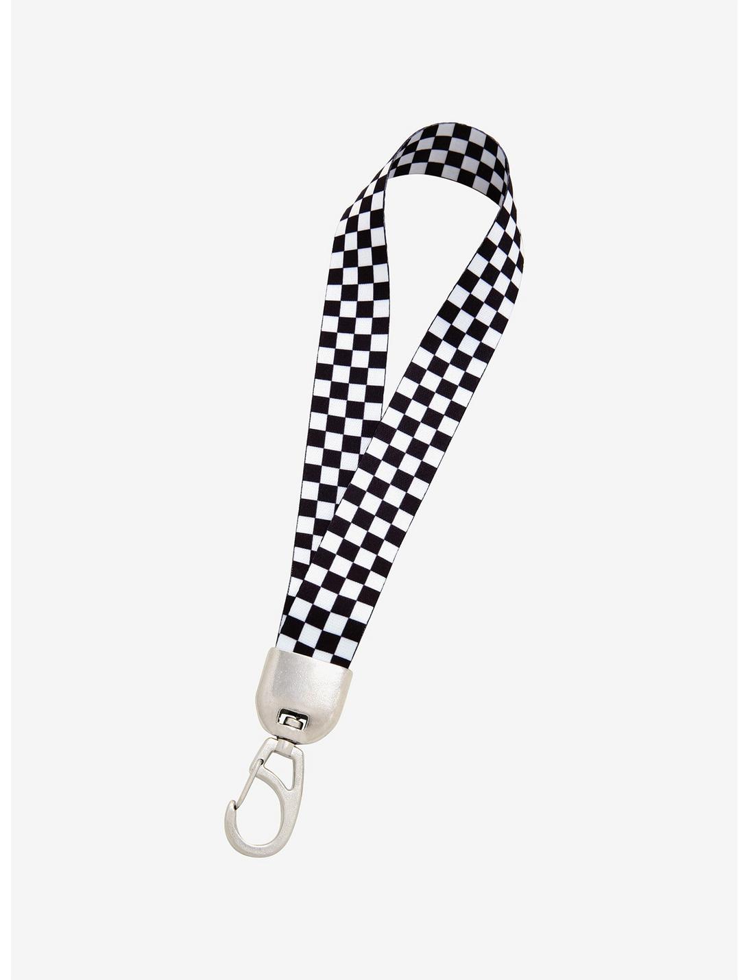 Black & White Checkered Wrist Lanyard, , hi-res