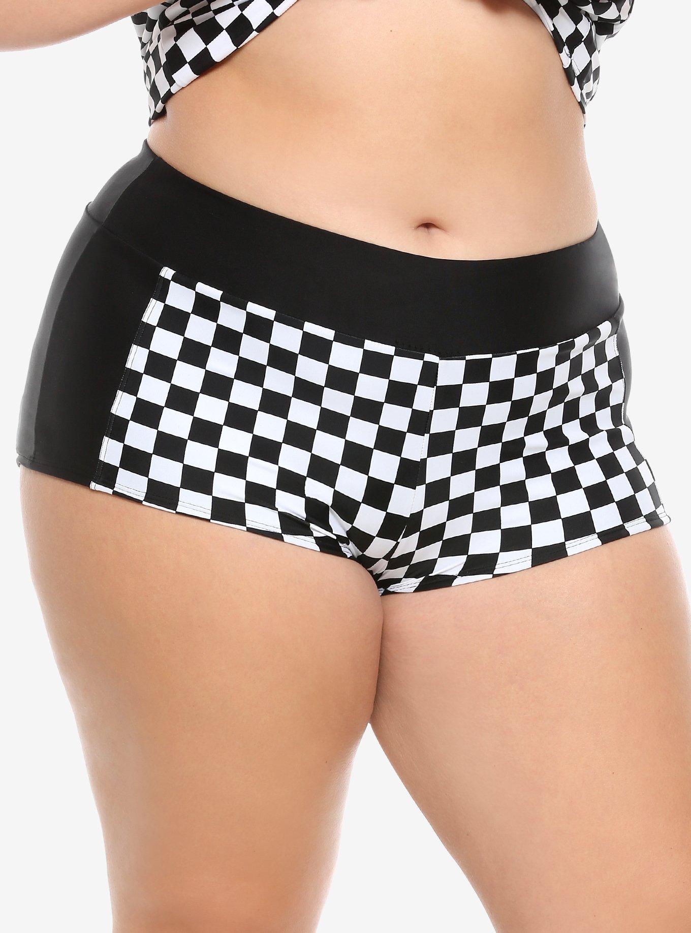 Black & White Checkered Swim Bottoms Plus Size, MULTI, hi-res