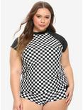 Black & White Checkered Girls Rash Guard Plus Size, MULTI, hi-res