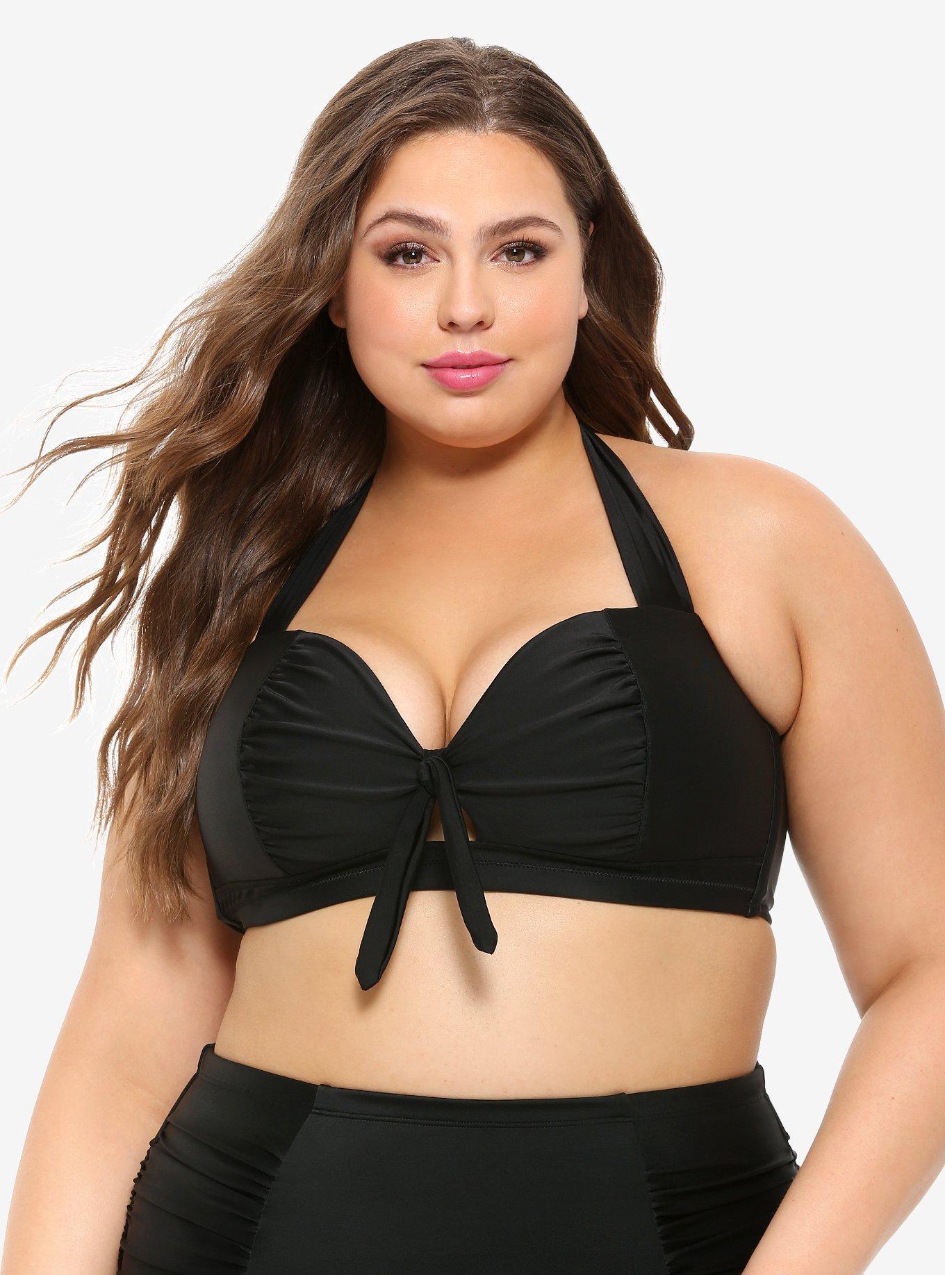 Black Halter Swim Top Plus Size, MULTI, hi-res