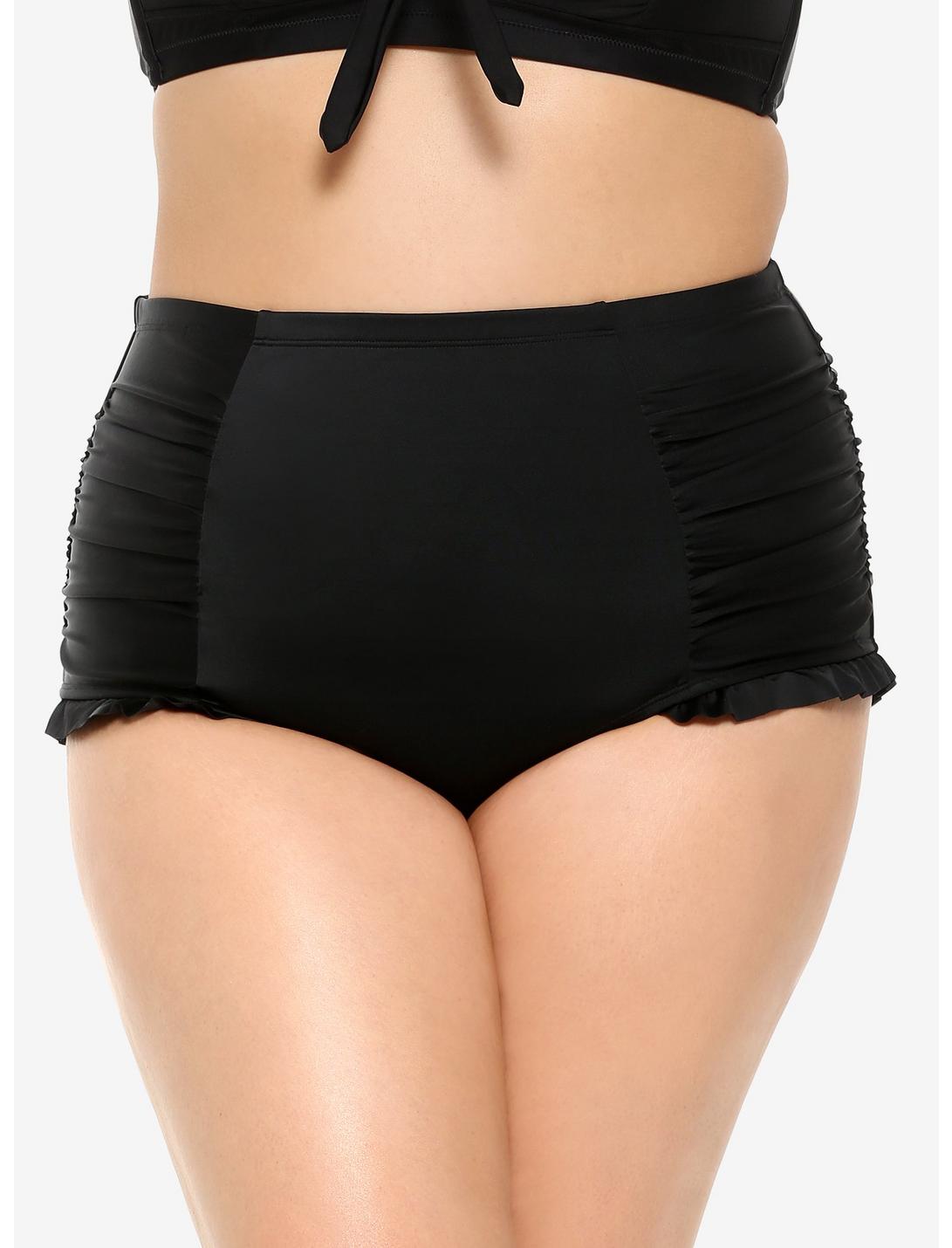 Black Ruched High-Wasited Swim Bottoms Plus Size, MULTI, hi-res