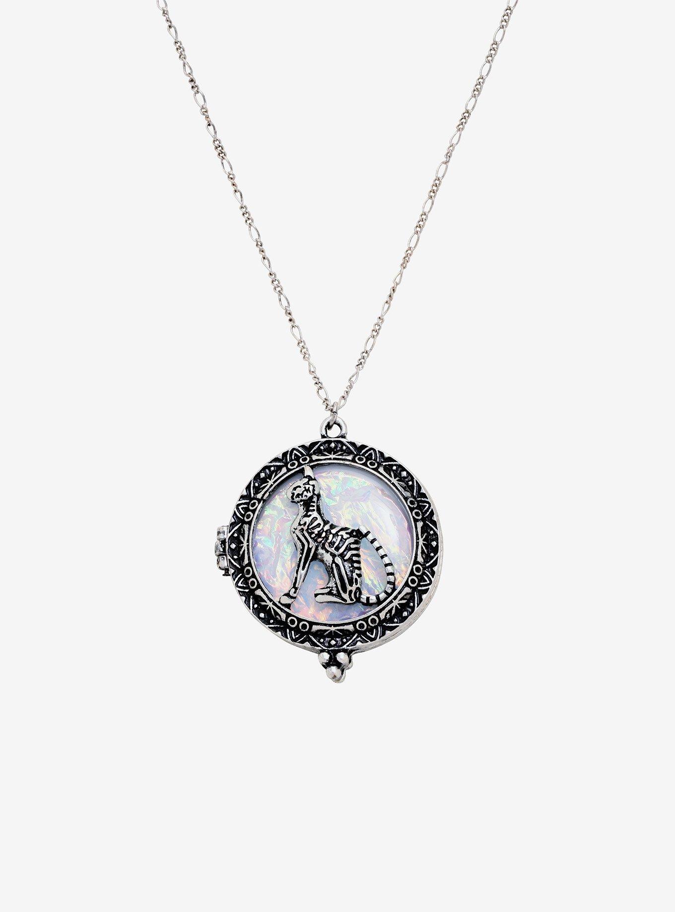 Skeleton Cat Opal Locket Necklace, , hi-res
