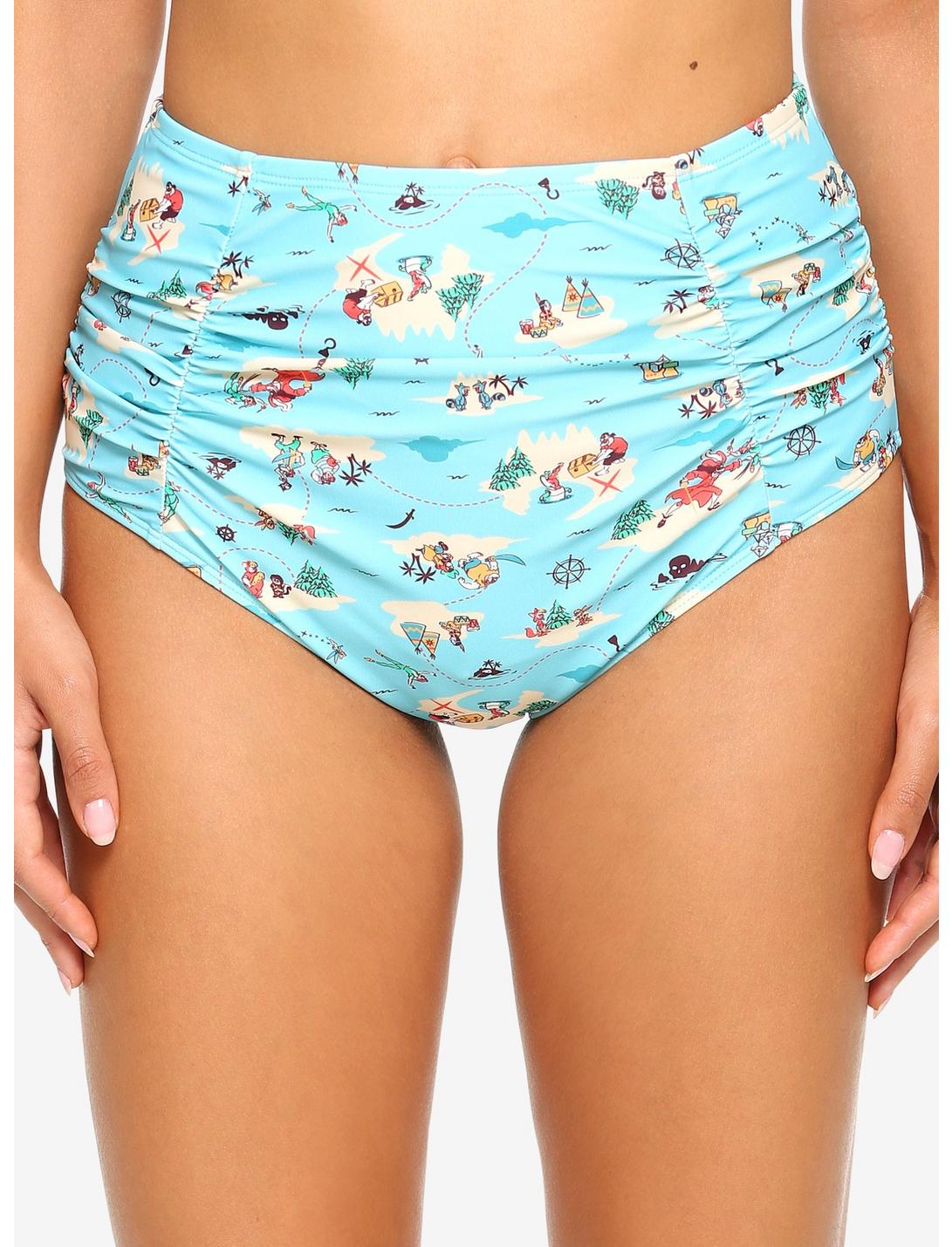 Disney Peter Pan Never Land Map High Waisted Ruched Swim Bottoms, MULTI, hi-res