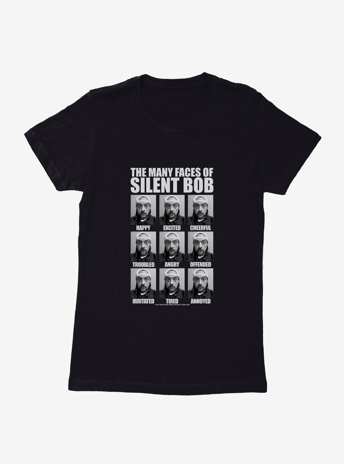 Jay And Silent Bob Reboot The Many Faces of Silent Bob Table Womens T-Shirt, BLACK, hi-res