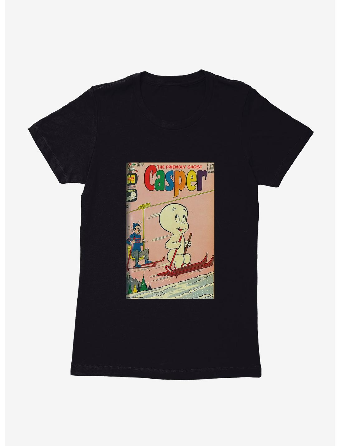 Casper The Friendly Ghost Skiing Comic Cover Womens T-Shirt, BLACK, hi-res