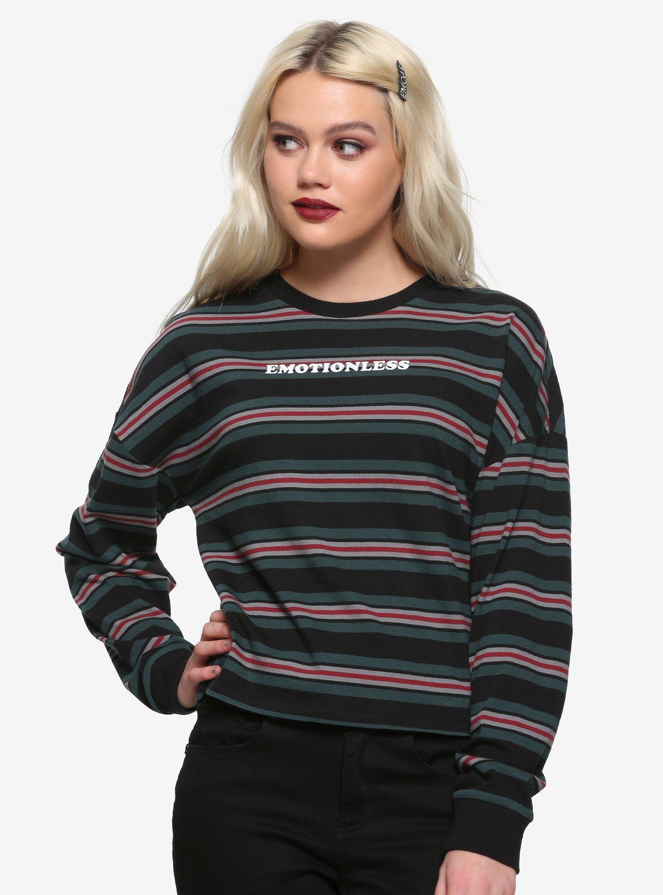 Emotionless Striped Girls Long-Sleeve T-Shirt, RED, hi-res