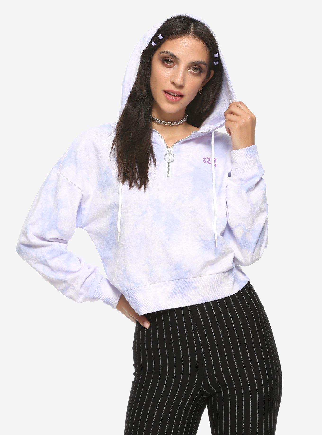 Forever Tired Club Tie-Dye Girls Crop Hoodie, WHITE, hi-res