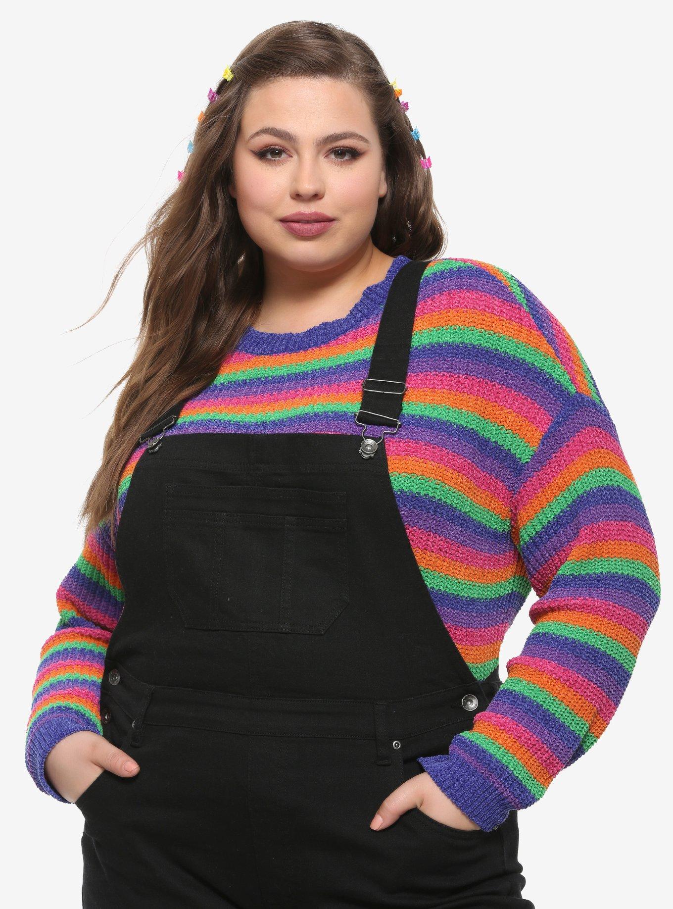 Rainbow Stripe Girls Sweater Plus Size, RAINBOW, hi-res