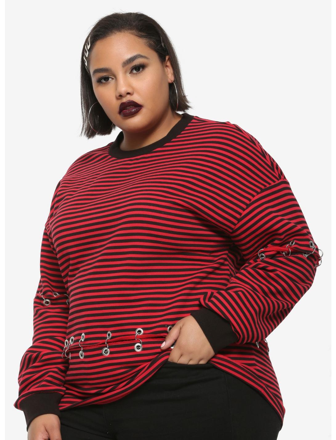 Red & Black Grommets Girls Sweatshirt Plus Size, , hi-res