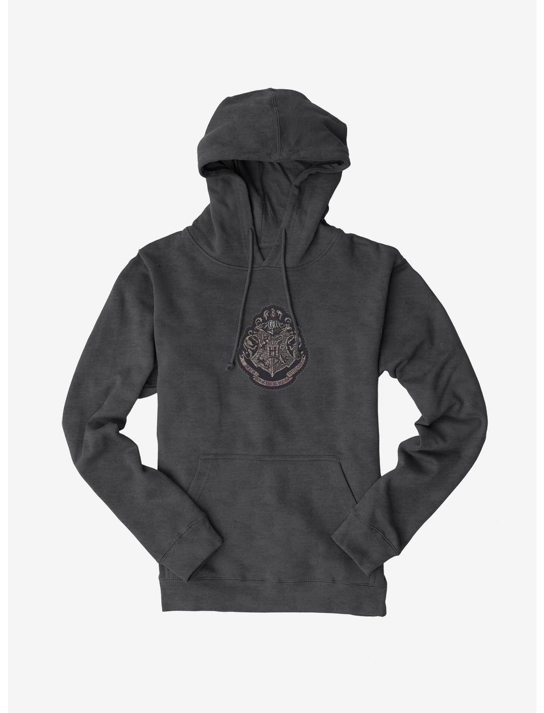 Harry Potter Grayscale Hogwarts Crest Hoodie, CHARCOAL HEATHER, hi-res