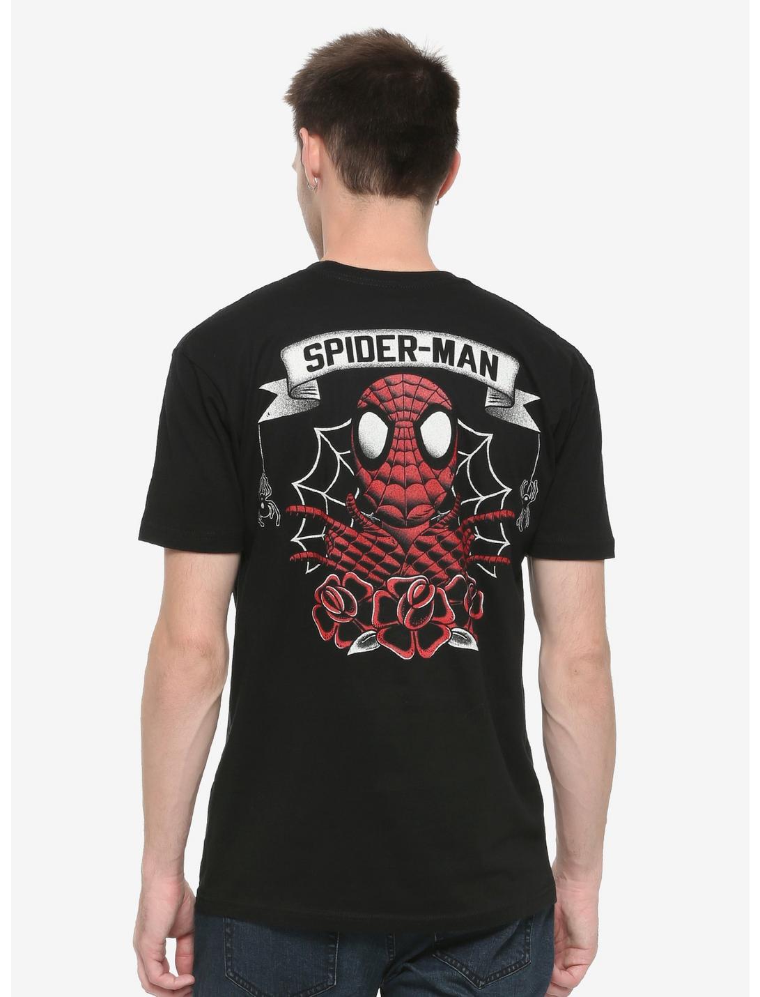 Marvel Spider-Man Web & Roses Tattoo T-Shirt, BLACK, hi-res