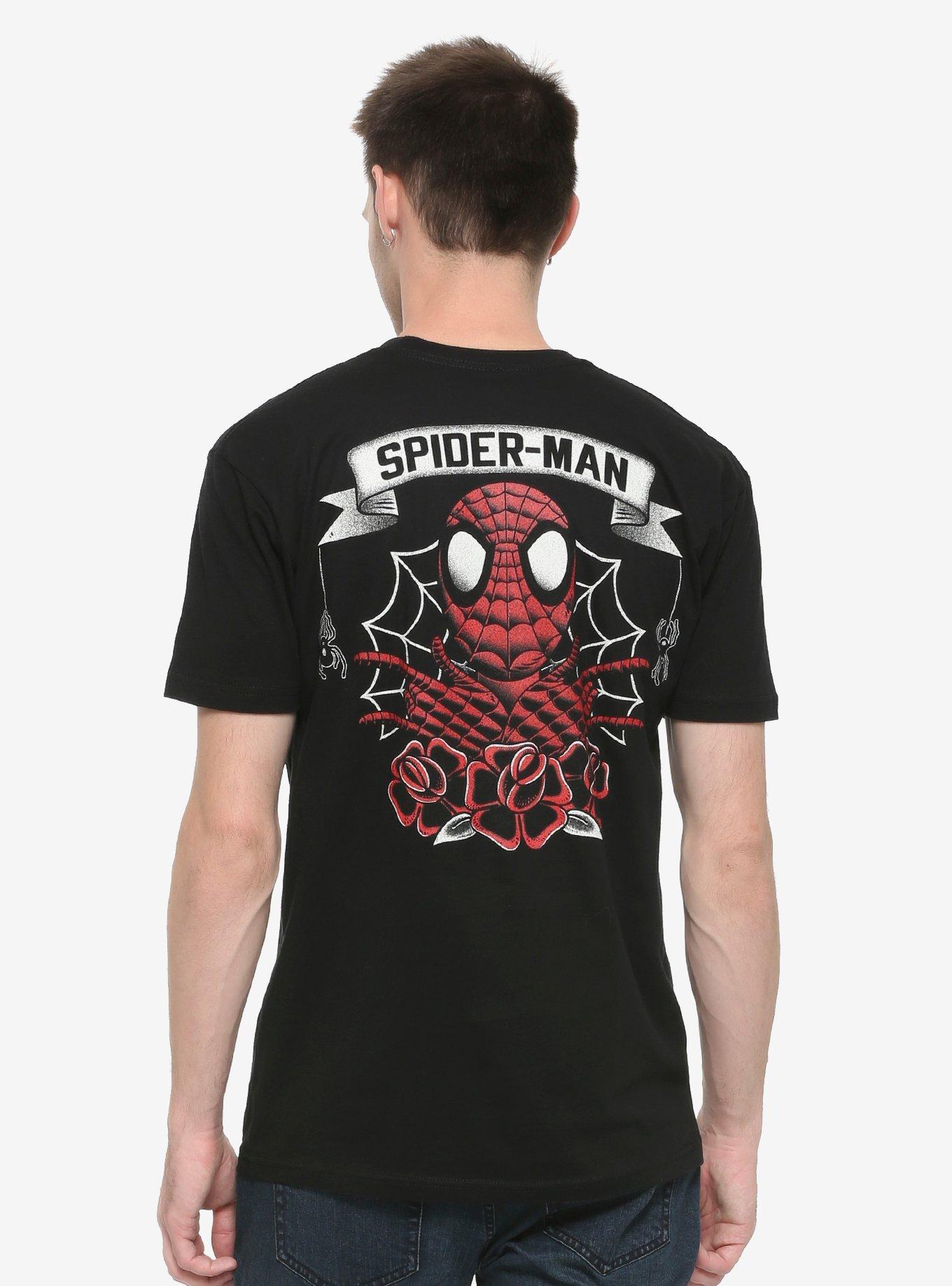 Marvel Spider-Man Web & Roses Tattoo T-Shirt, BLACK, hi-res