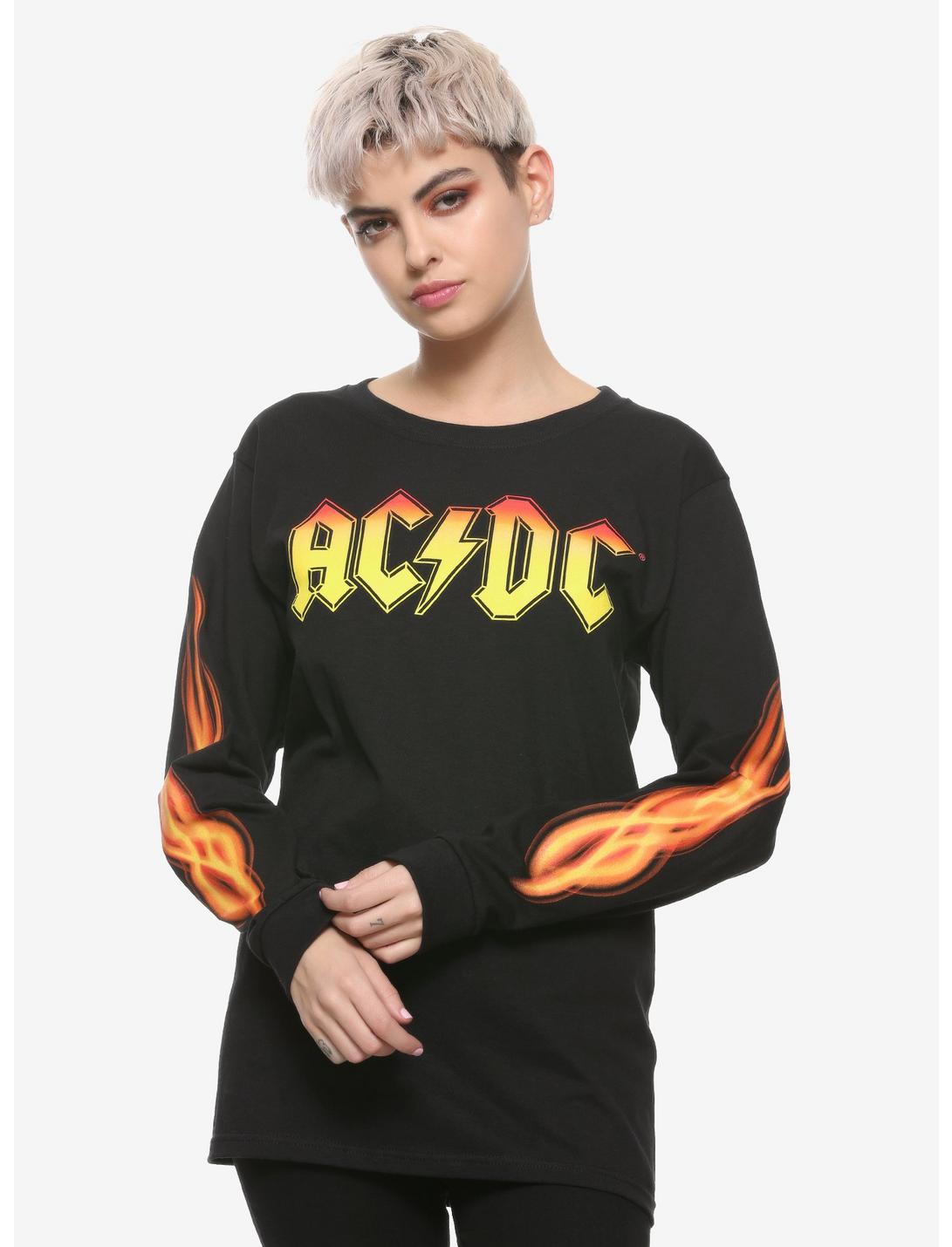 AC/DC Flames Girls Long-Sleeve T-Shirt, BLACK, hi-res