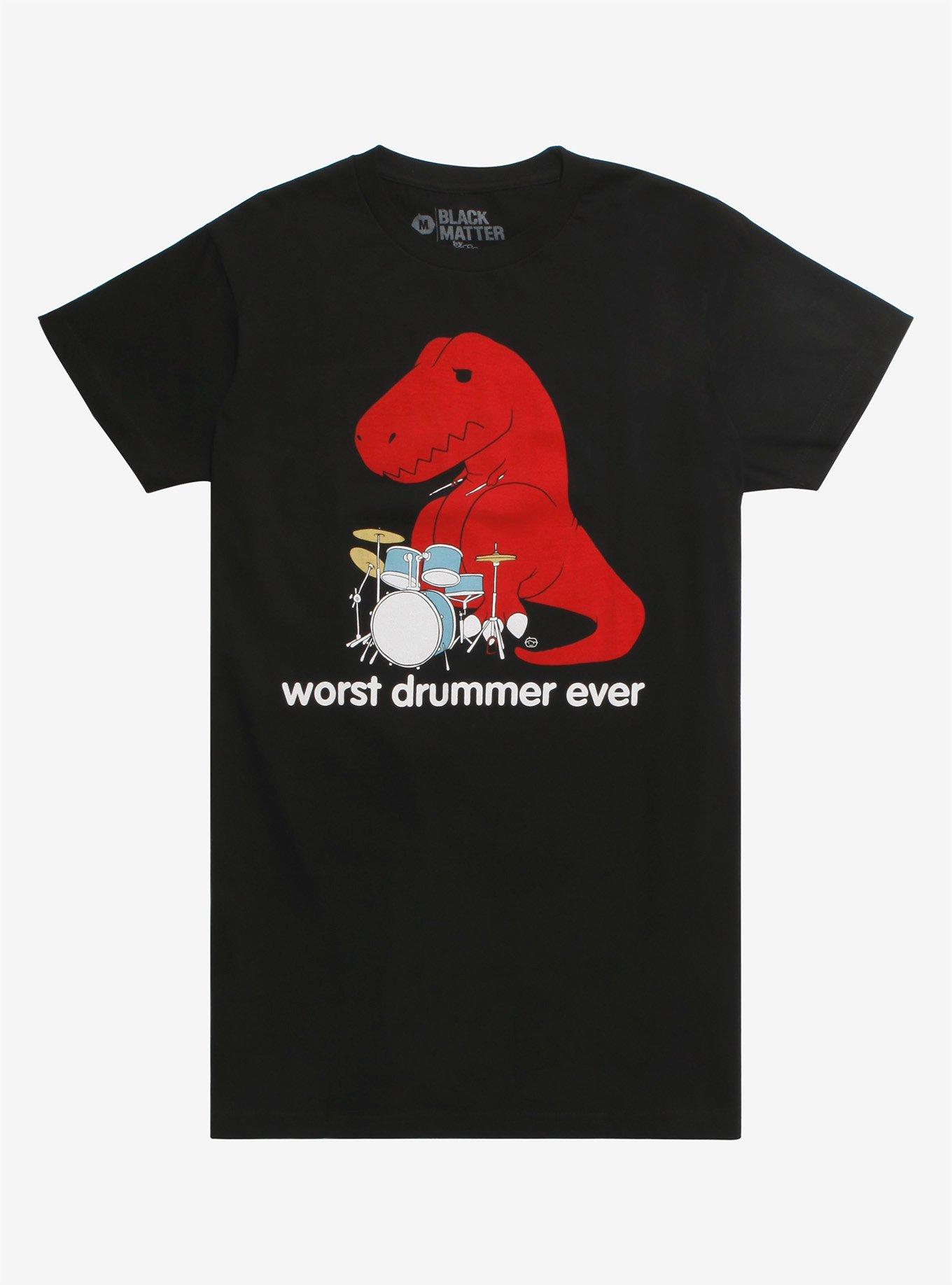 Worst Drummer Ever T-Rex T-Shirt, BLACK, hi-res