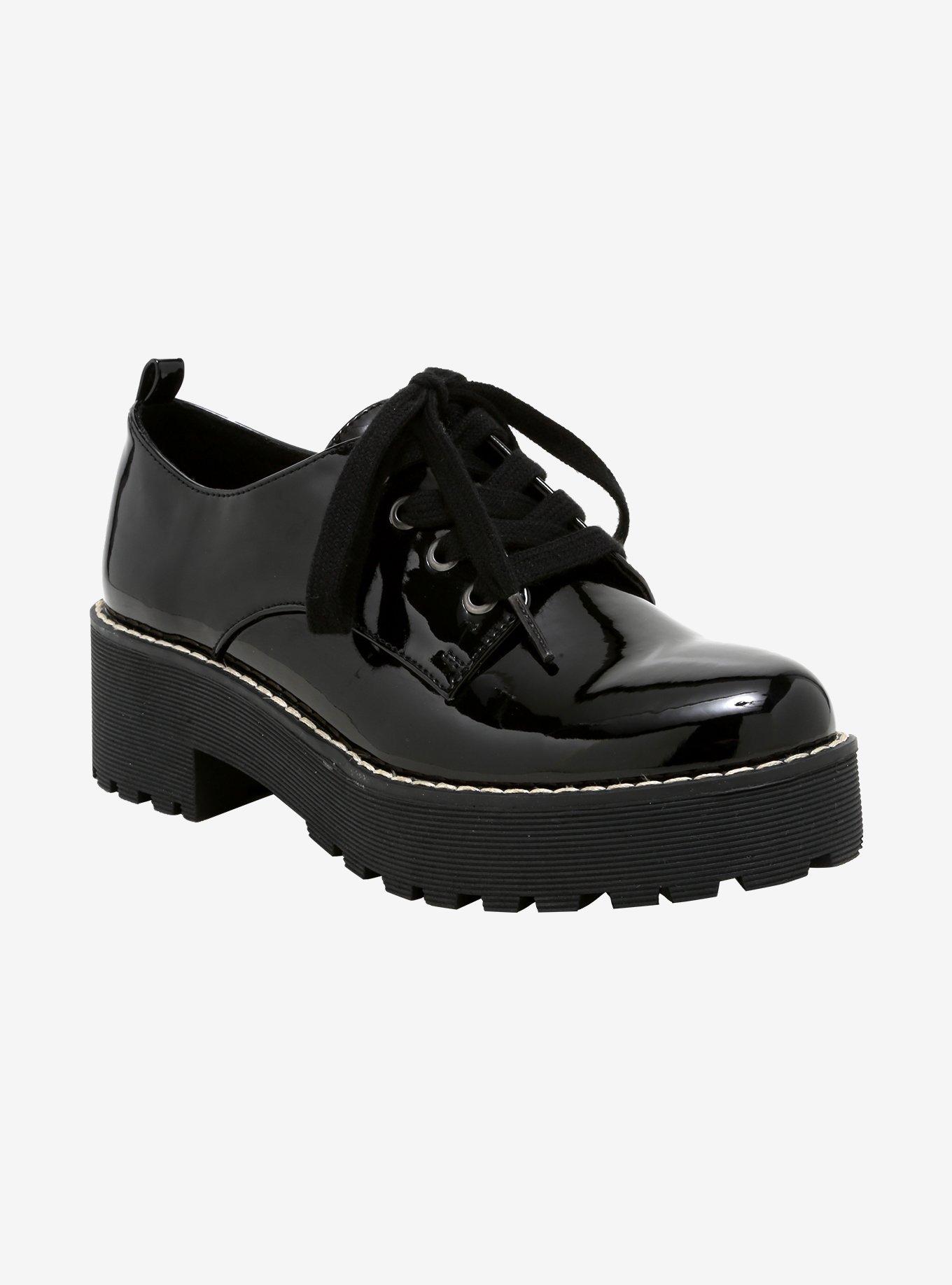 Black Patent Platform Lace-Up Shoes, MULTI, hi-res
