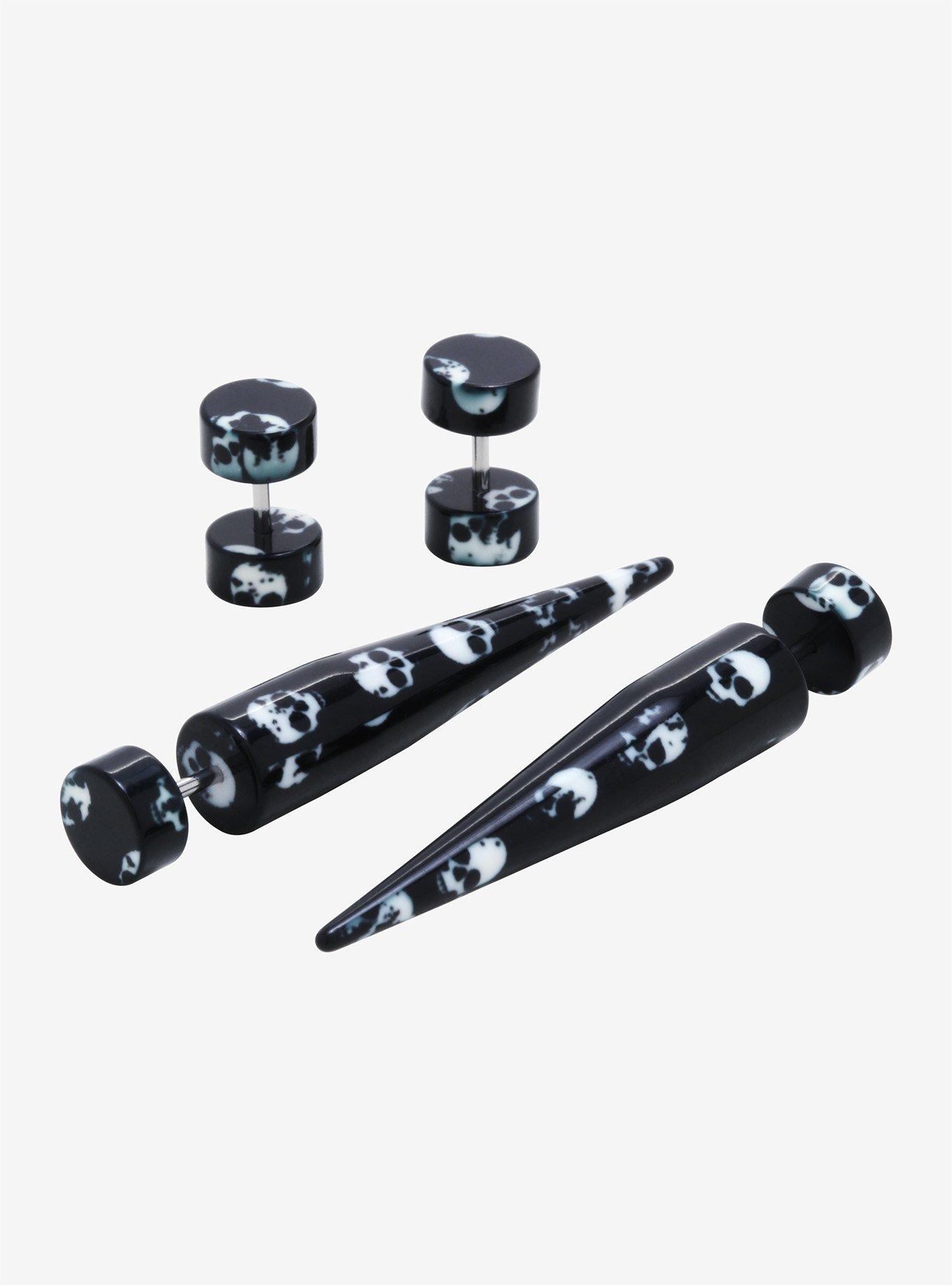 Black Skull Faux Taper & Plug 4 Pack, , hi-res